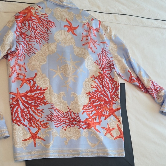 Versace Men's Coral Print Silk Shirt, 50, L, NWT - Picture 7 of 8